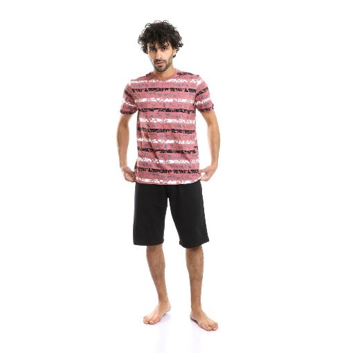 Picture of طقم بيجامة مطبوع بنقشة زهور وشورت سادة - كشمير وأسود