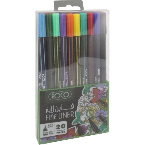 Picture of روكو Finepen قلم خط رفيع، ألوان حبر متنوعة، 0.45 مم، رأس  صغير، 20‎ قطعة