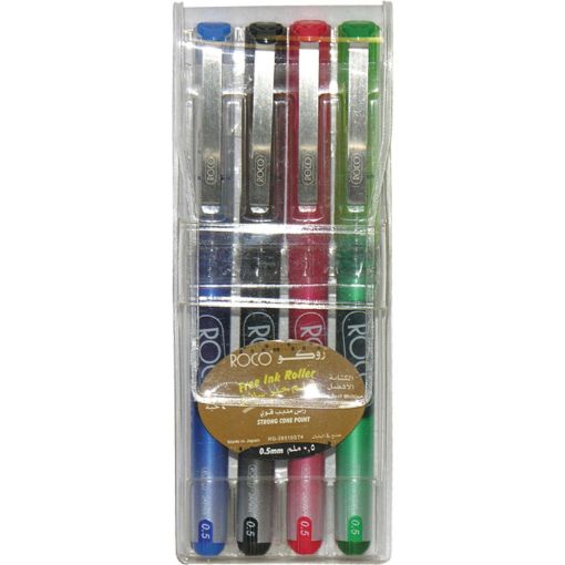 Picture of روكو قلم حبر سائل، أسود،أزرق،أخضر،أحمر لون الحبر، 0.5 مم، Cone Tip، 4‎ قطع