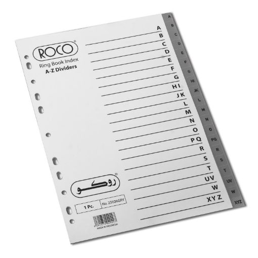 Picture of روكو Index Divider، A4، 26‎/‎علامات تبويب 1، Z الى A علامات تبويب من، لون رمادي، بلاستيك
