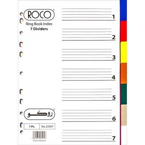 صورة روكو Index Divider، A4، 7‎/‎علامات تبويب 1، علامة التبويب فارغة، الوان متنوعة، بلاستيك
