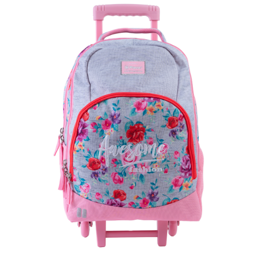 صورة شنطة ترولي بوز رمادي وزهري+ مقلمية