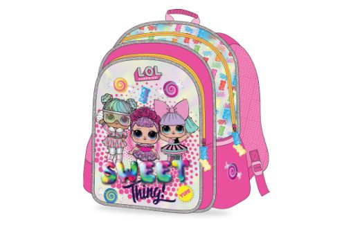 صورة شنطة ظهر لول زهري"+مقلمية