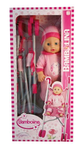 صورة دمية طفلة 36سم مع عربة اطفال