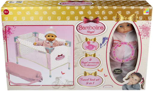 صورة عروسة بامبولينا رويال مع طقم سرير سفر 9 في 1